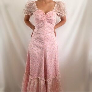 Vintage 1950s Pink Floral Handmade Maxi Dress